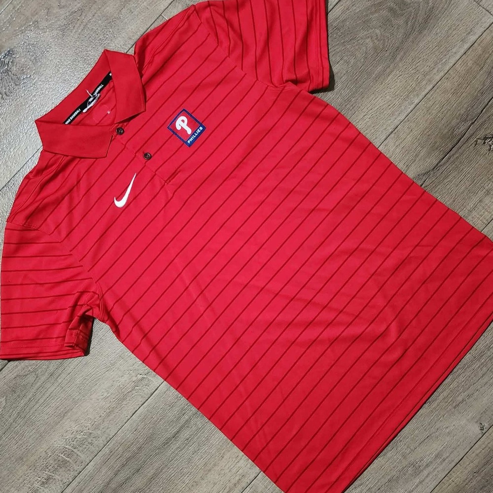 Nike Mens Philadelphia Phillies Polo Shirt Red Striped Dri-FIT‎ MLB Baseball XL